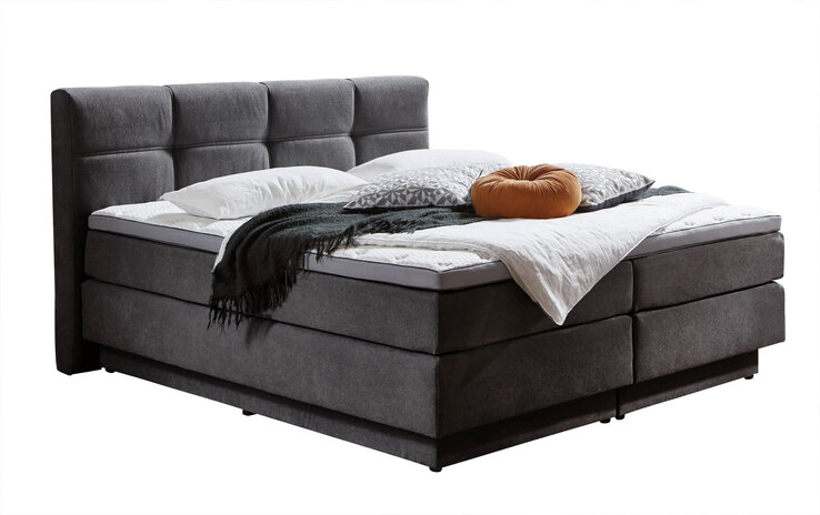 Boxspringbett Portage Stoffbezug Grau ca. 160 x 200 cm