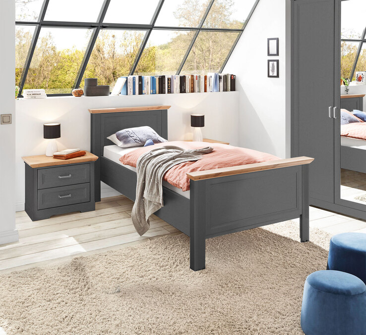 Bett Jasmin 100 x 200 cm Graphit / Abs. Artisan Eiche