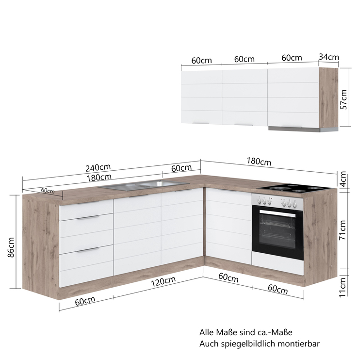 Winkelzeile Kopenhagen Matt-Grau/Wotan-Eiche NB ca. 240/180x200x60cm