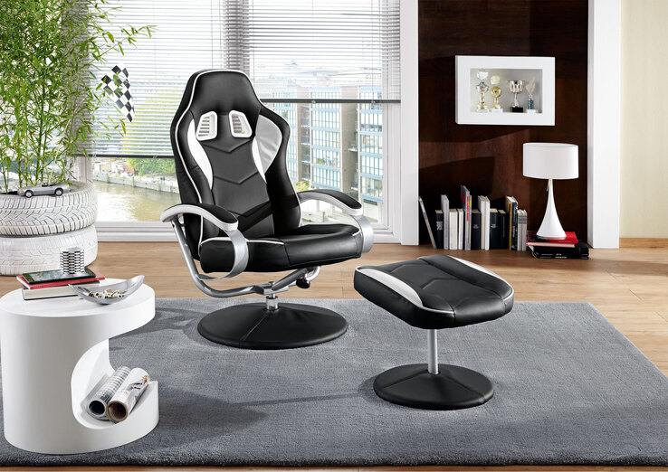 Relaxsessel Formel 1 Kunstleder Schwarz/Weiß