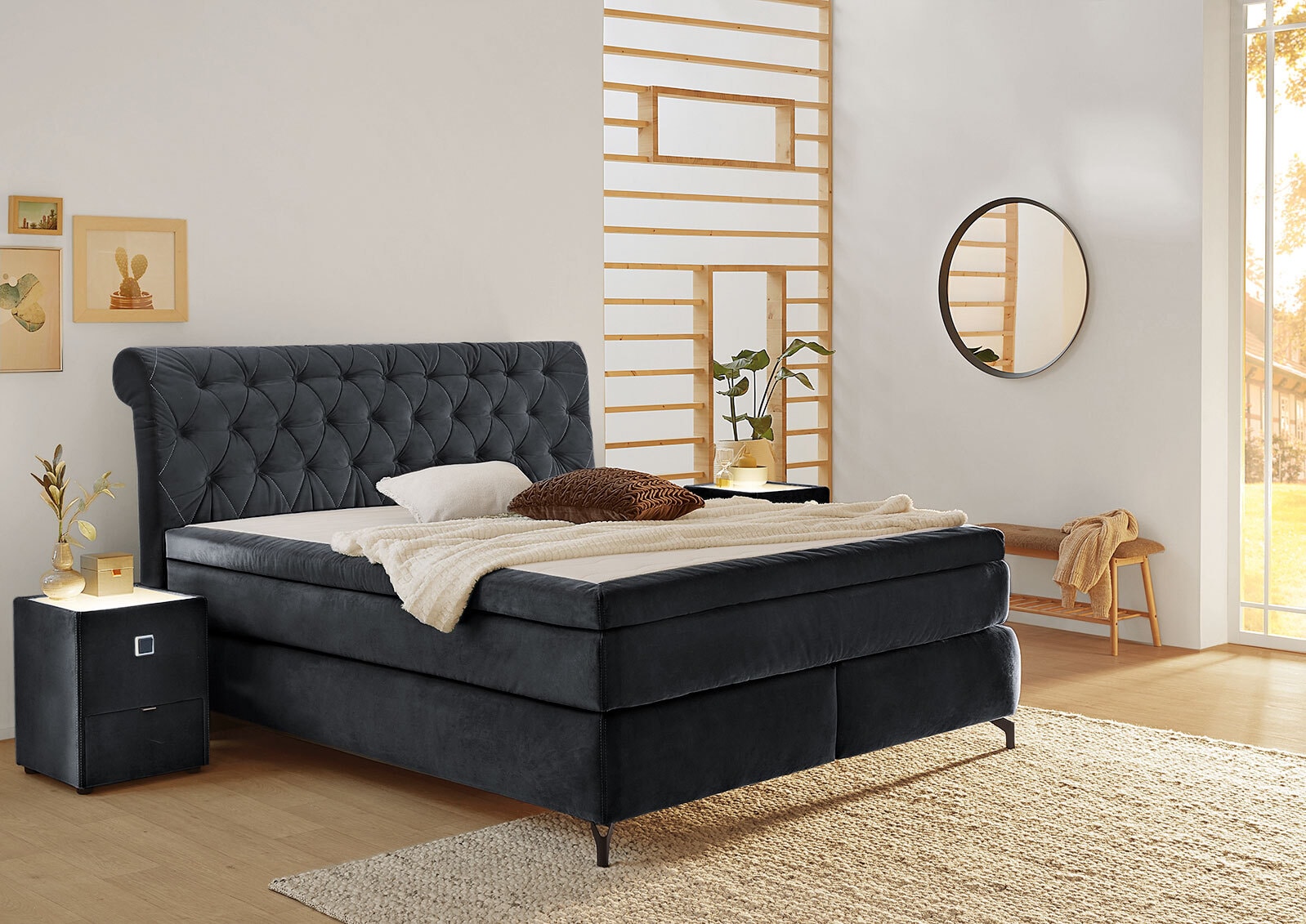 Boxspringbett Scarlett Mix Stoffbezug Schwarz 180 x 200 cm