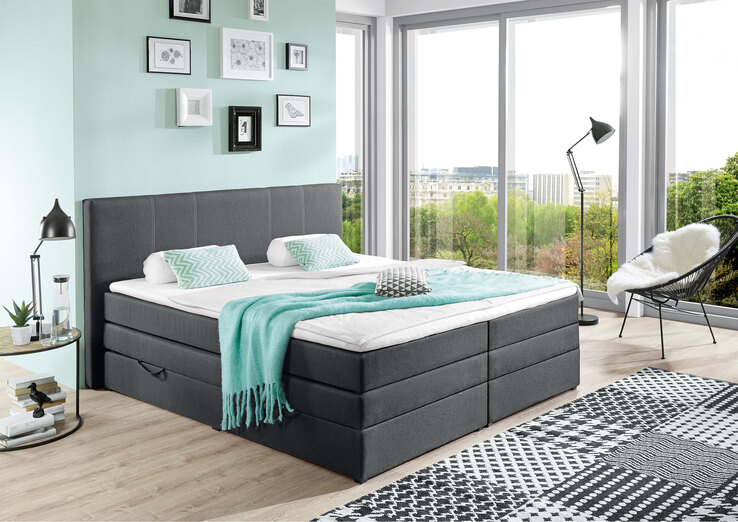 Boxspringbett Vegas Stoffbezug Anthrazit Bonellfederkern ca. 180 x 200 cm