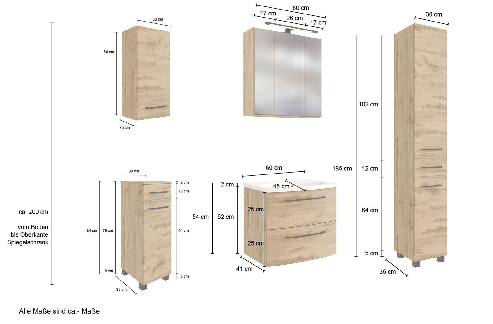 Badkombination Limburg braun B/H/T 120x200x45 cm 