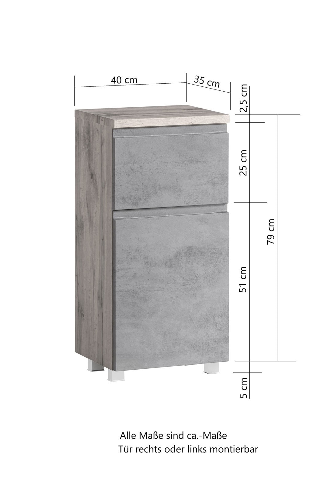 Unterschrank Gent weiß/braun B/H/T 40x79x35 cm