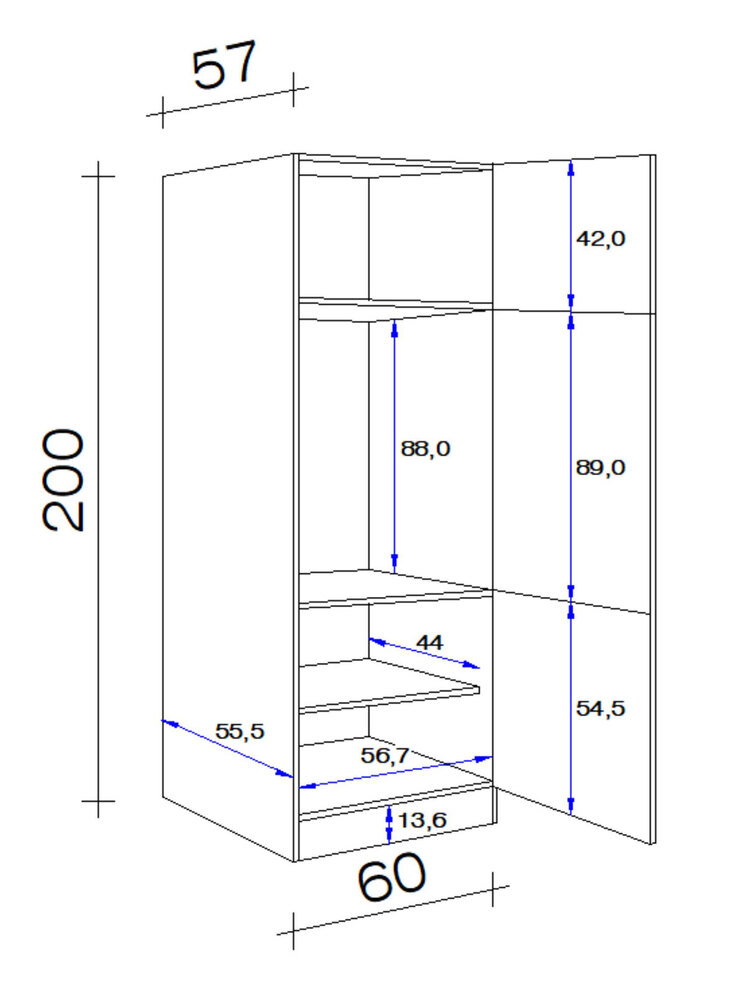 Geräteumbauschrank Nano Braun 60 x 200 x 57 cm