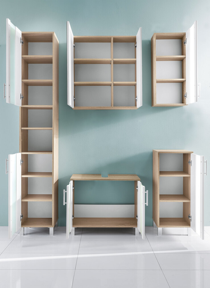 Spiegelschrank Porto Weiß/Eiche sägerau Nachbildung ca. 65 x 70 x 21 cm