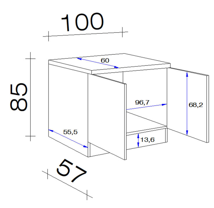 Spülenunterschrank Tiago Basaltgrau/Braun 100 x 85 x 57 cm