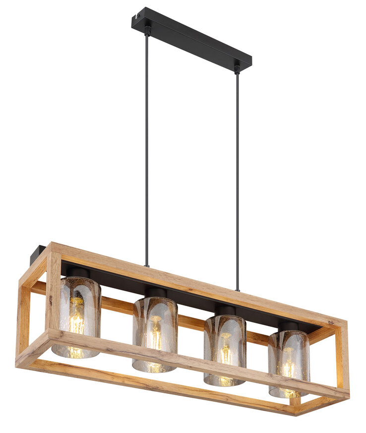 PETTEY Pendellampe schwarz 15497-4H, B/H/T: 75 x 120 x 20 cm, Glas, Metall