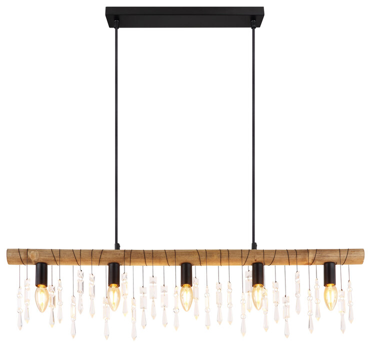 KIRA I Pendellampe schwarz 15532-5H, B/H/T: 90 x 120 x 6 cm, Glas, Metall, Holz