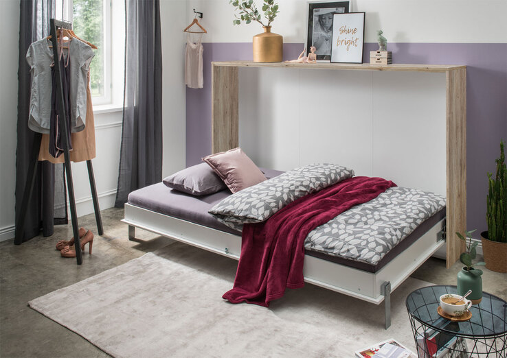 Wandklappbett Juist horizontal San Remo Eiche NB Weiß 212x105x43 cm