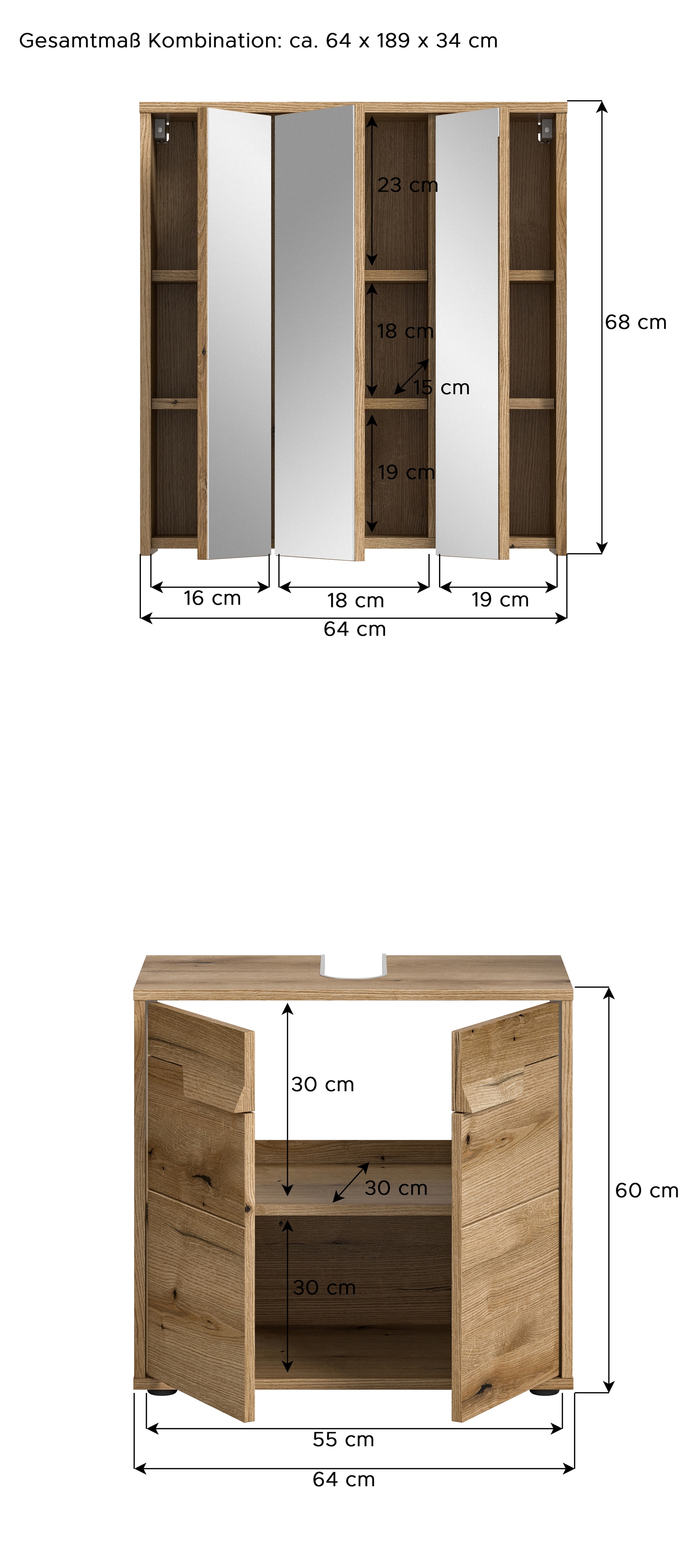 Badkombination Zeno braun 2-teilig braun B/H/T 64x189x34 cm