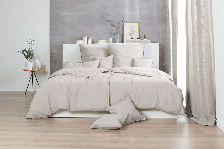 Hahn Renforcé-Bettwäsche Stonewashed 155 x 220 cm leinen