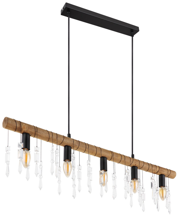 KIRA I Pendellampe schwarz 15532-5H, B/H/T: 90 x 120 x 6 cm, Glas, Metall, Holz