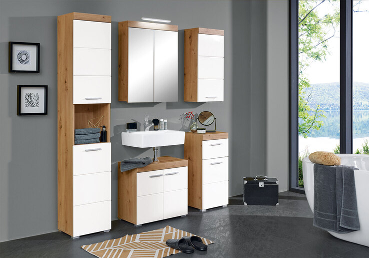 Hängeschrank Amanda Weiß Hochglanz/Asteiche Nachbildung 37 x 77 x 23 cm