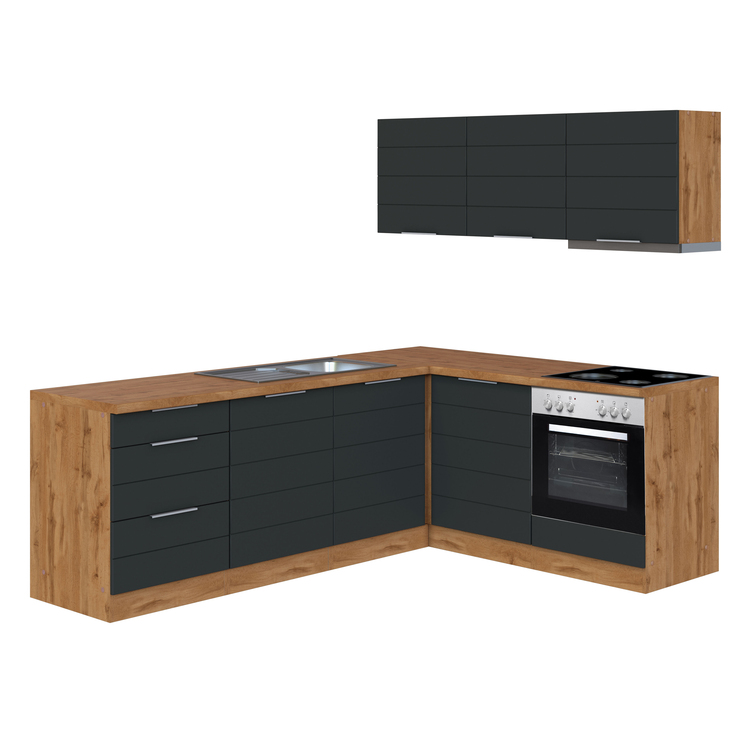 Winkelzeile Kopenhagen Matt-Grau/Wotan-Eiche NB ca. 240/180x200x60cm