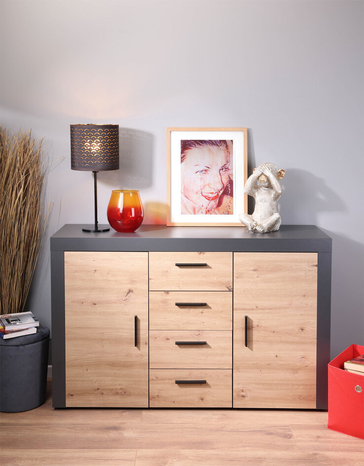 Kommode Roland 2T4S grau/braun 134x86x40 cm