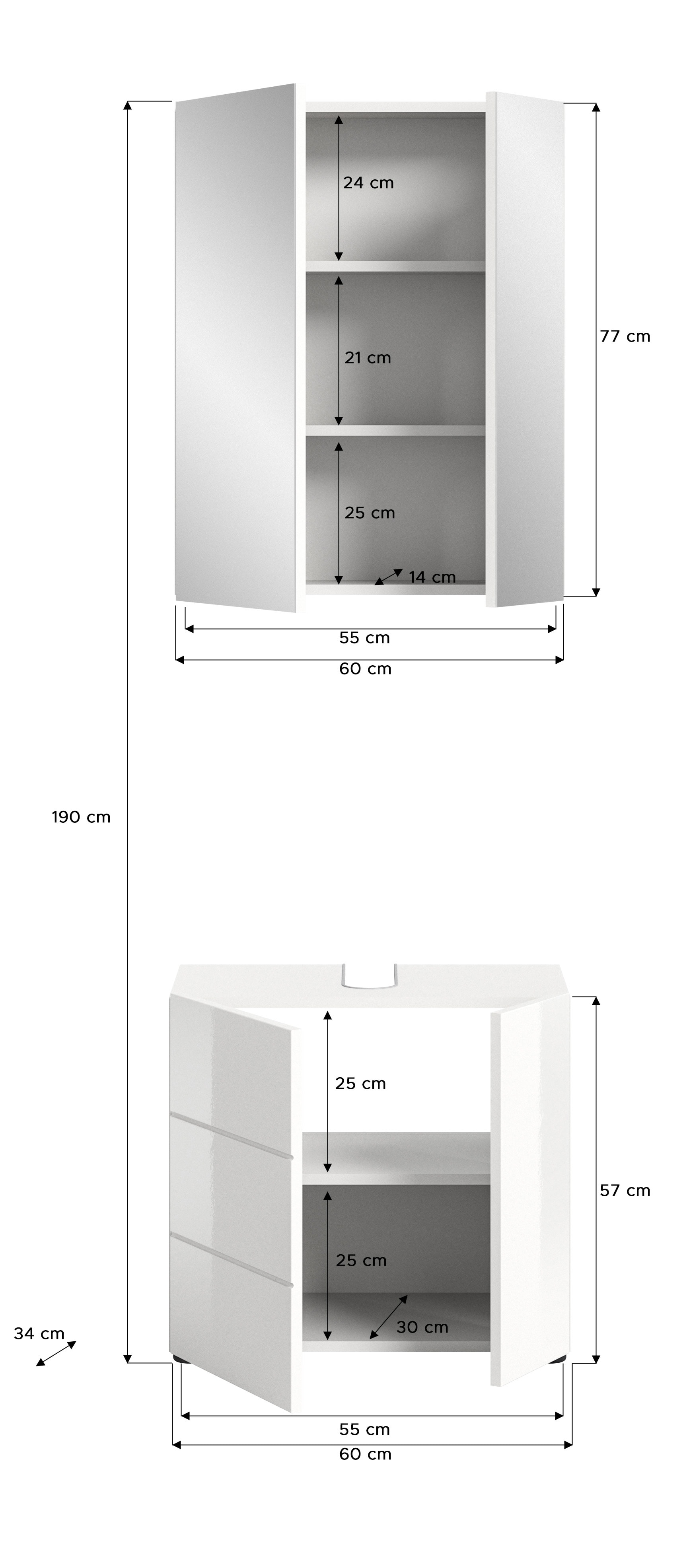 Badkombination Vira weiß 2-teilig B/H/T 60x190x34 cm