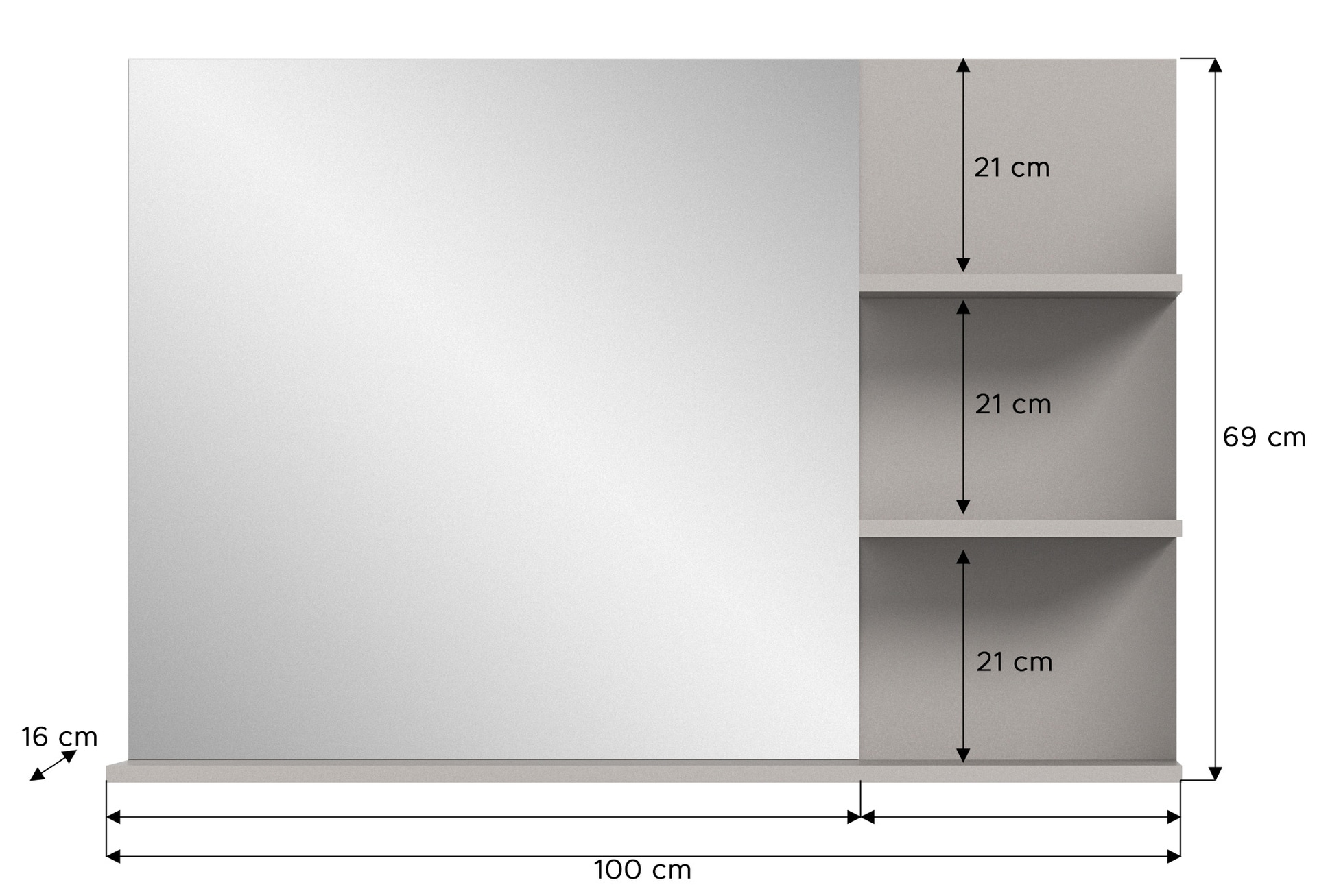 Spiegelpaneel Jaru grau B/H/T 100x69x16 cm