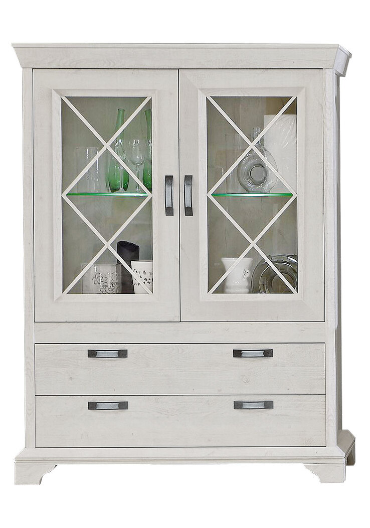 Vitrine Kashmir Pinie Weiß Nachbildung ca. 123 x 162,3 x 48,2 cm