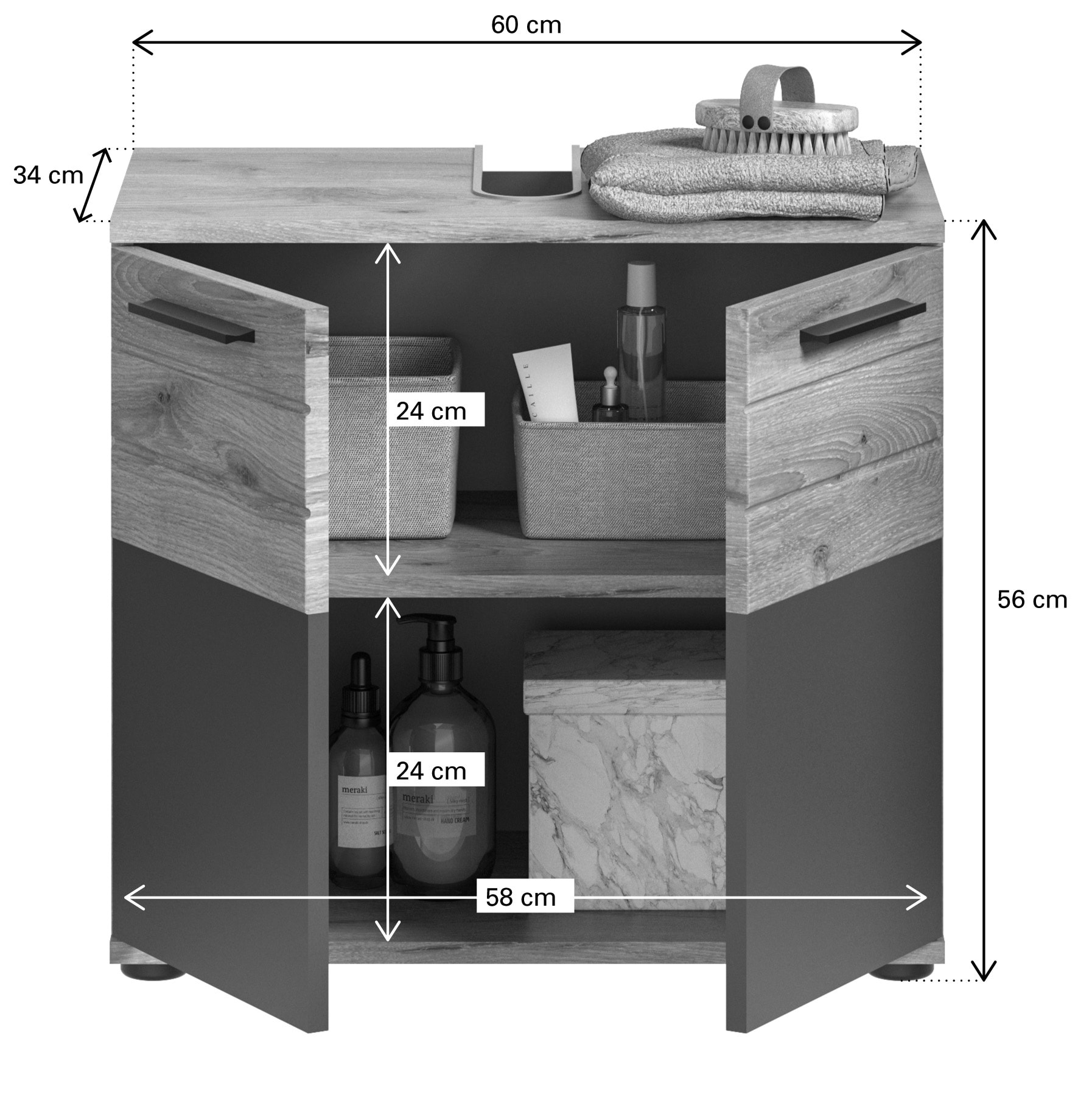 Badkombination Mason grau/braun 6-teilig B/H/T 164x190x34 cm