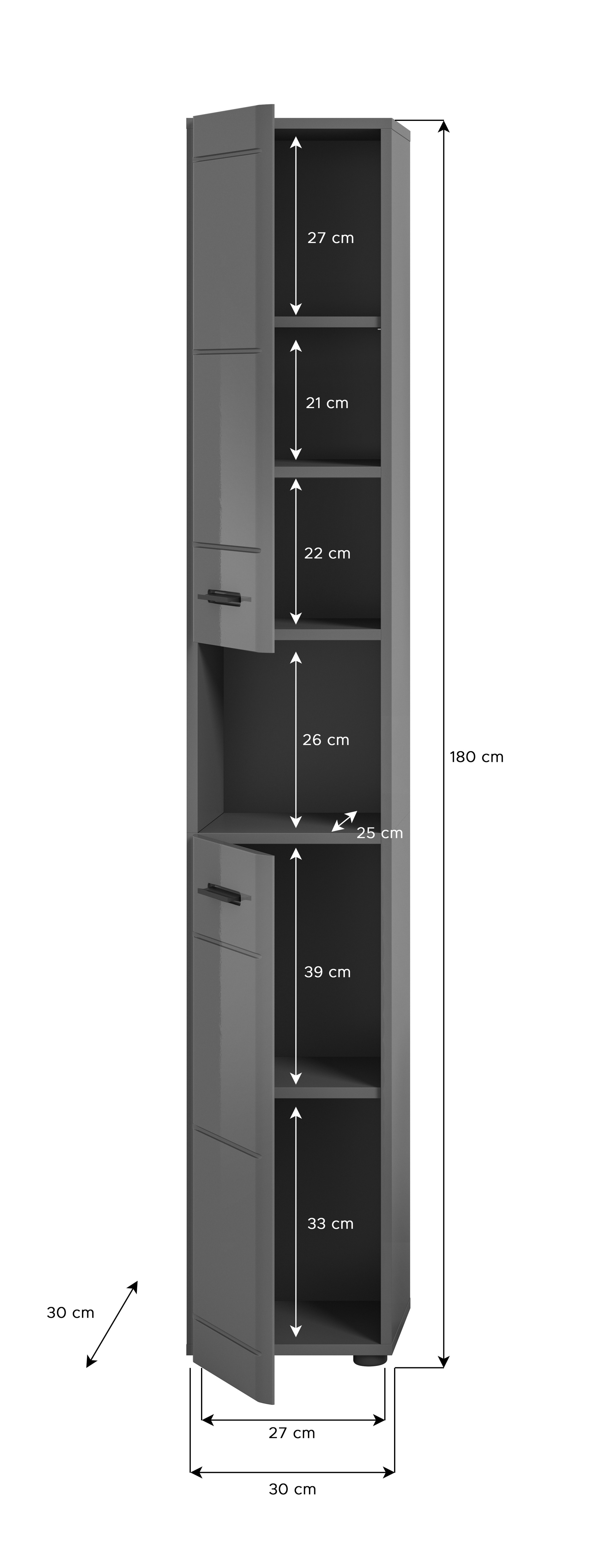 Hochschrank Soft grau B/H/T 30x180x30 cm