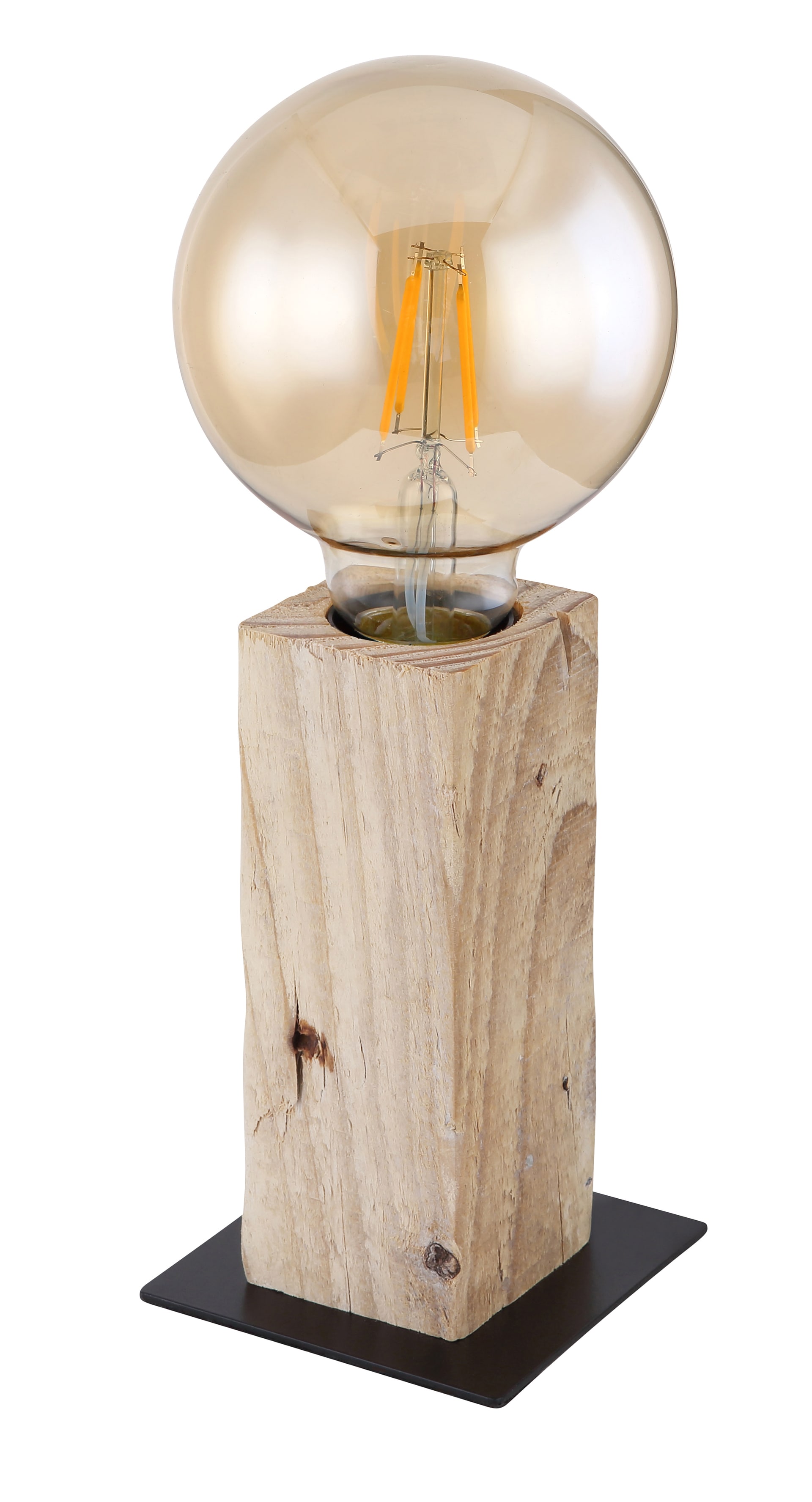 GLOBO Retrofit Tischlampe Adalie schwarz /Holz 9x9cm H15cm