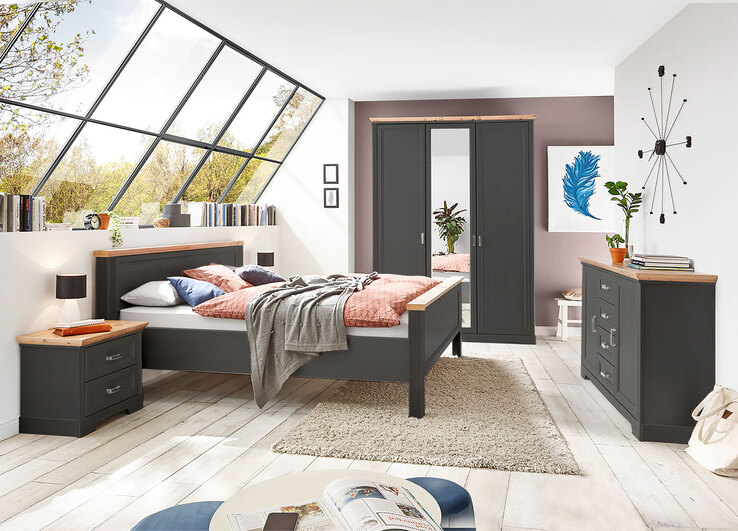 Bett Jasmin 180 x 200 cm Graphit / Abs. Artisan Eiche