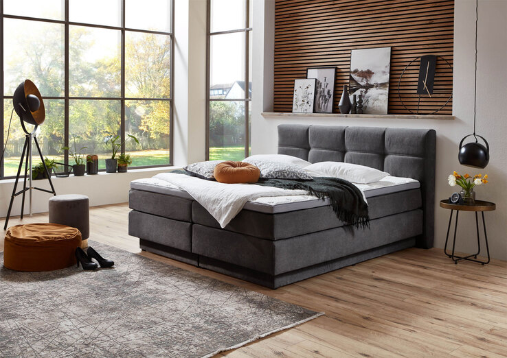 Boxspringbett Portage Stoffbezug Grau ca. 160 x 200 cm