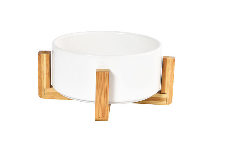 Futterschale auf Holz-Fuß weiß 25 cm