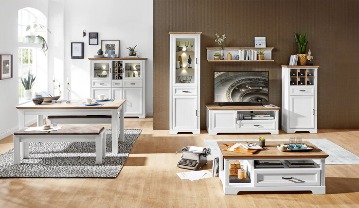 Highboard Jasmin Pinie-Optik hell/Artisan Eiche-Optik 93 x 136 x 42 cm