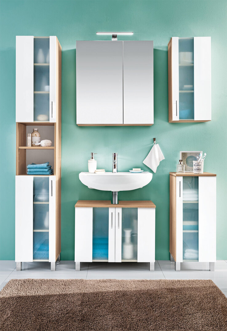 Spiegelschrank Porto Weiß/Eiche sägerau Nachbildung ca. 65 x 70 x 21 cm