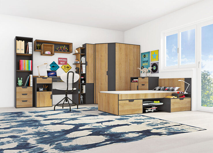 Bettgestell Nano Eiche Riviera/Graphit Nachbildung ca. 90 x 200 cm