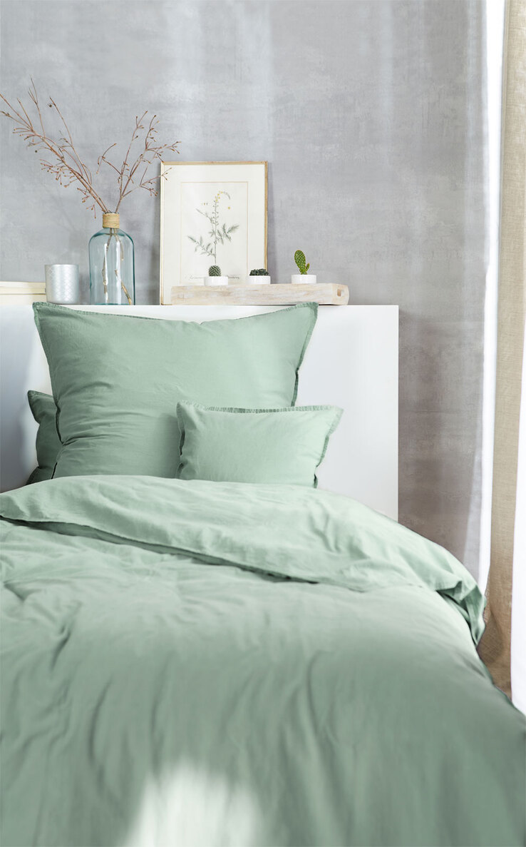 Hahn Renforcé-Bettwäsche Stonewashed 155 x 220 cm olive