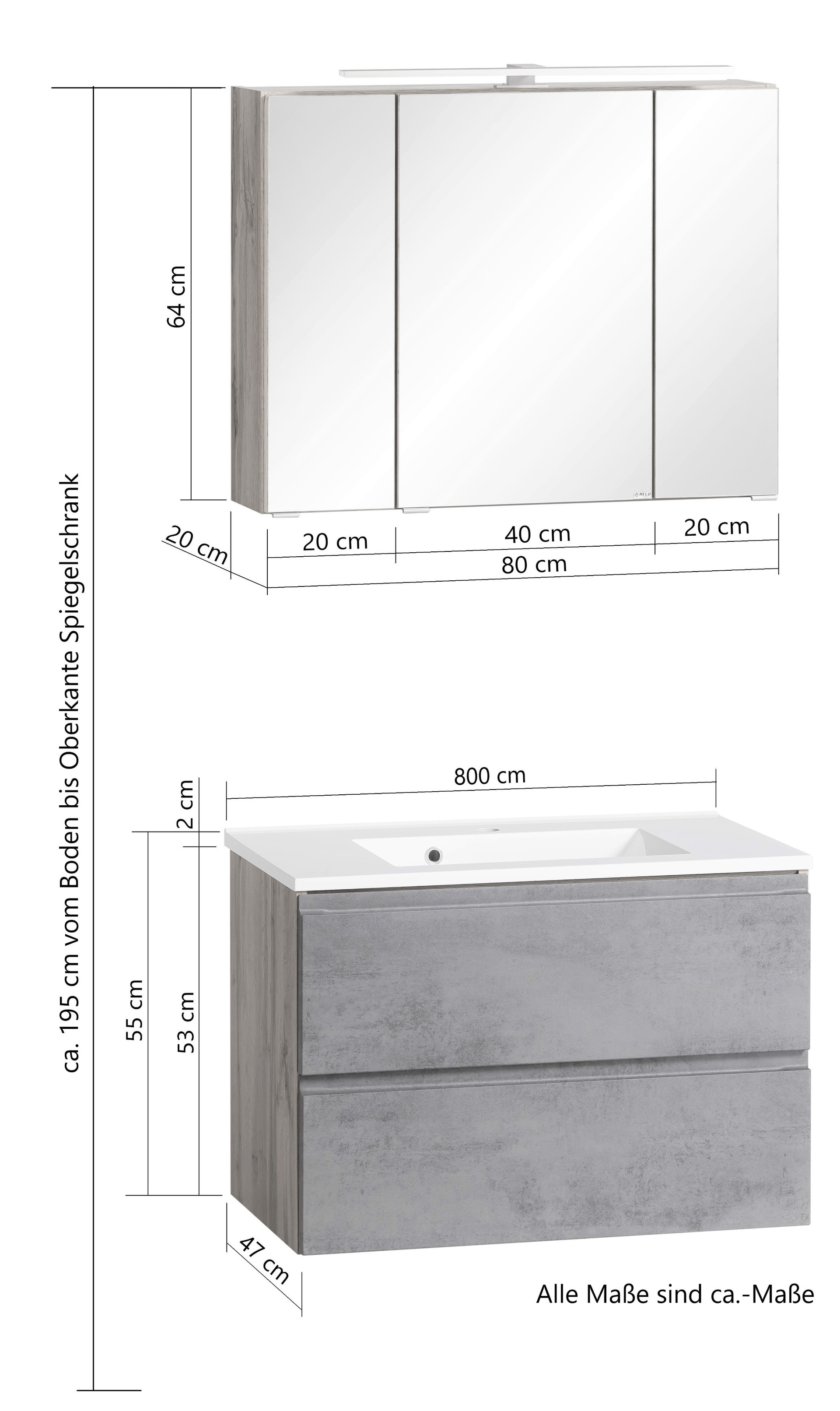 Waschtischset Gent hellgrau/braun B/H/T 85x54x35 cm 