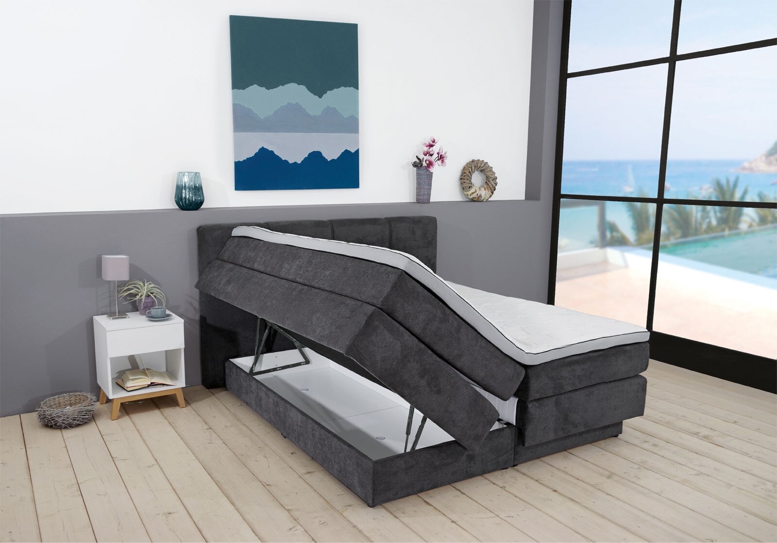 Boxspringbett Portage, Stoff anthrazit, 160 x 200 cm