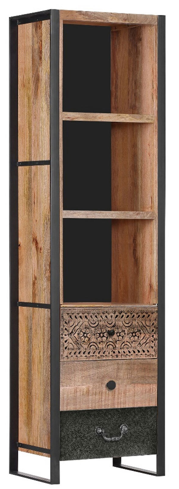 Regal Cortina Mango Massiv Sägerau/Schwarz 55x190x43cm