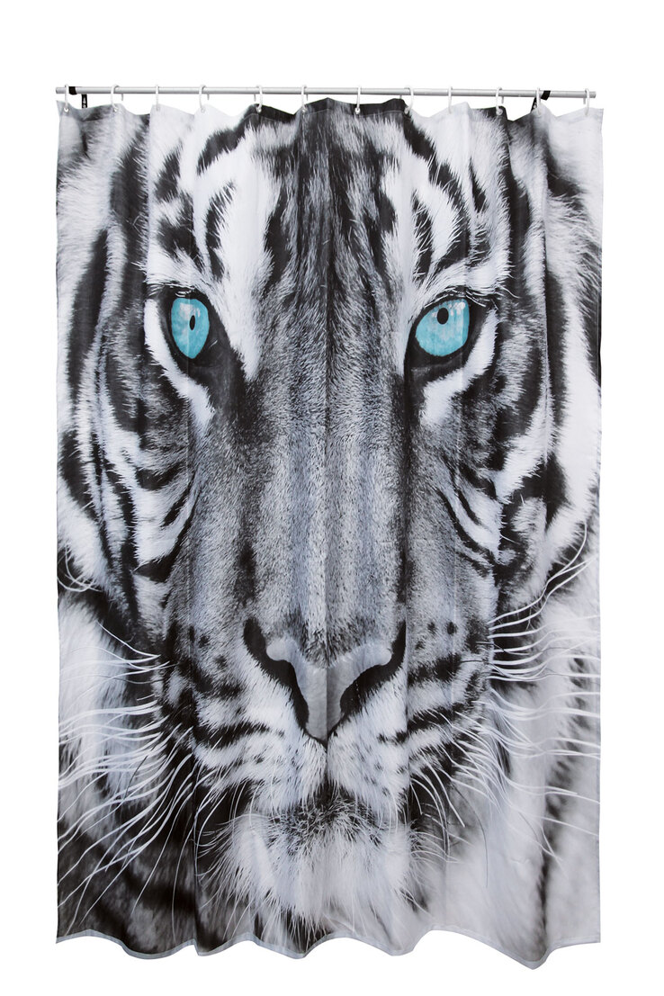 Duschvorhang Tiger 180 x 200 cm grau/schwarz/weiß