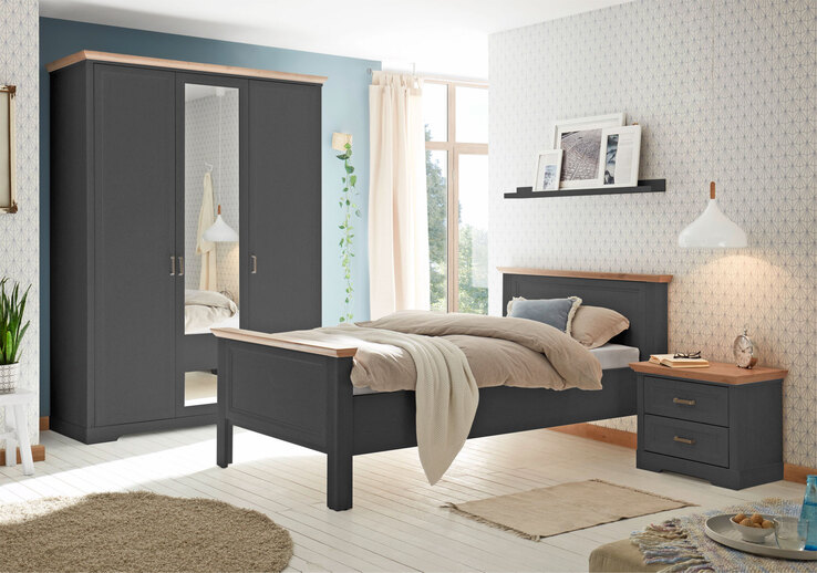 Bett Jasmin 100 x 200 cm Graphit / Abs. Artisan Eiche