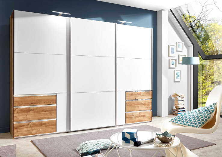 Schwebetürenschrank Level 36 A 300 x 236 cm braun/ weiß
