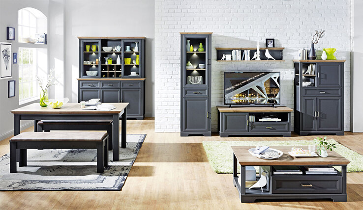 Vitrine Jasmin Graphit/Artisan Eiche-Optik 66x204x42 cm