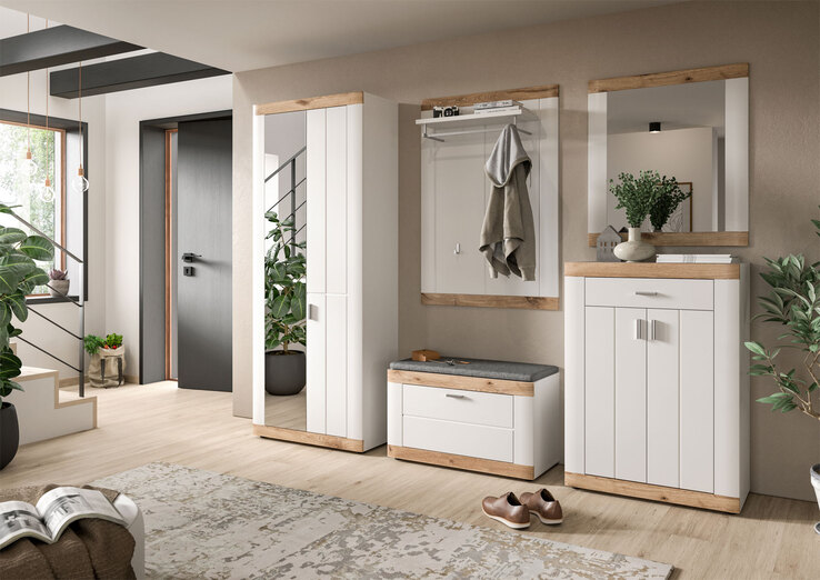 Garderobenkombination Laredo 2-teilig 74 x 191 cm Weiß/Nox-Oak-Dekor