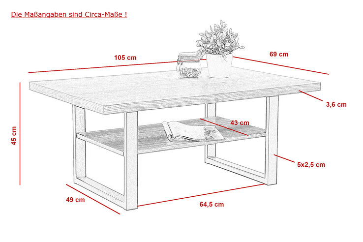 Couchtisch Anton 105 x 45 x 69 cm Oldwood-Dekor/schwarz
