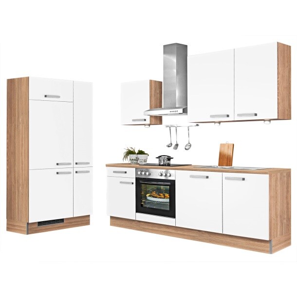 Eiche Boss 220 90 cm Weiß/Havanna Möbel Küchenzeile | Nachbildung +