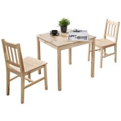 Tisch: B 108 cm H 73 cm T 65 cm - Stühle: B 42 cm H 86 cm T 45 cm