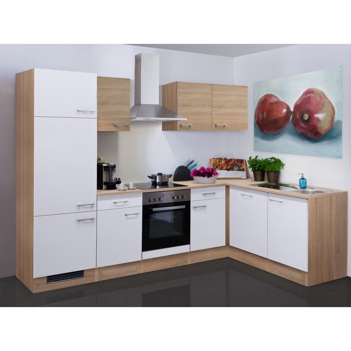 Küchenblock Samoa Weiß/Eiche Sonoma ca. 280 x 170 cm | Möbel Boss
